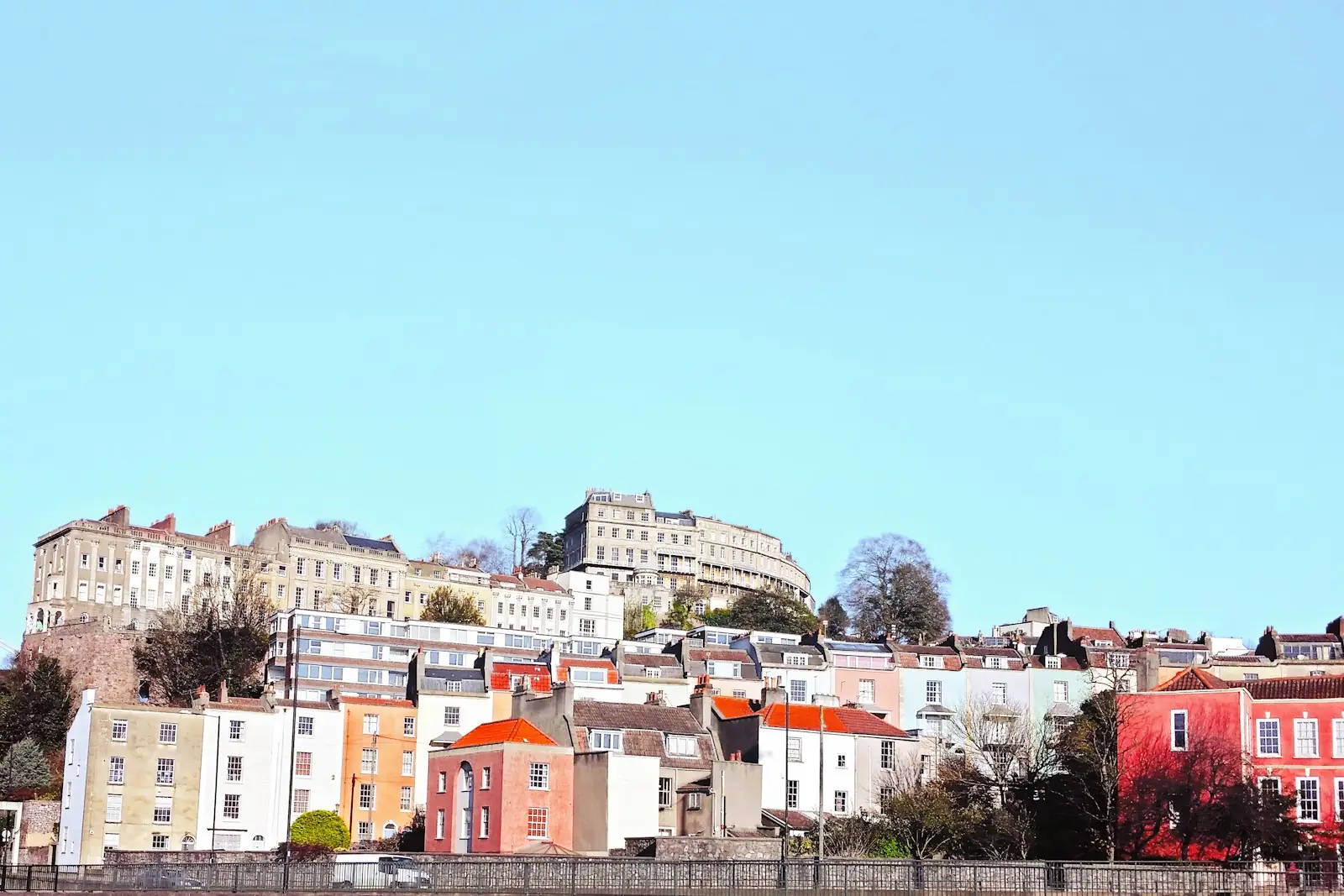 Colourful painted houses on a hillside in Bristol